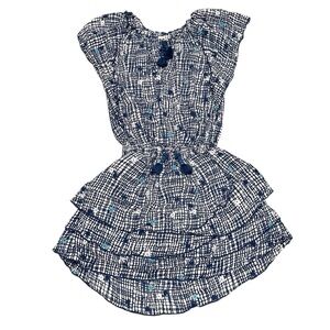 Poupette St Barth Dress Size Medium Navy White Floral Ruffles